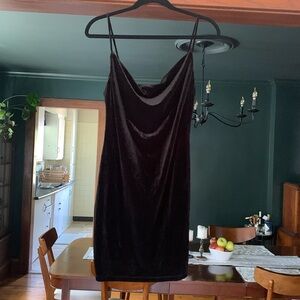 Velvet Cowl Neck Little Black Dress